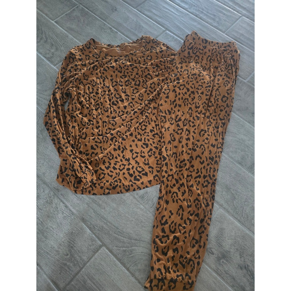 Kyte Women XXL Leopard Animal Print Pajama Set Bamboo Loungewear Tan Black